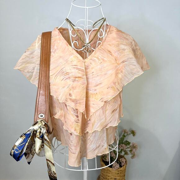 Cute vintage y2k silky fairy cape-blouse layered ruffle asymetrical top - Picture 2 of 6